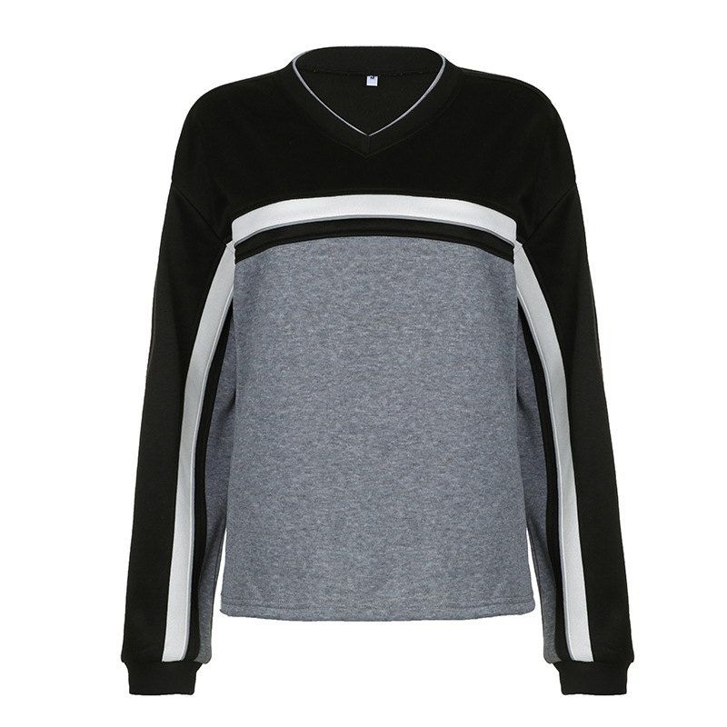 Spliced Contrasting Loose Fitting Hoodie Pullover - Image 5